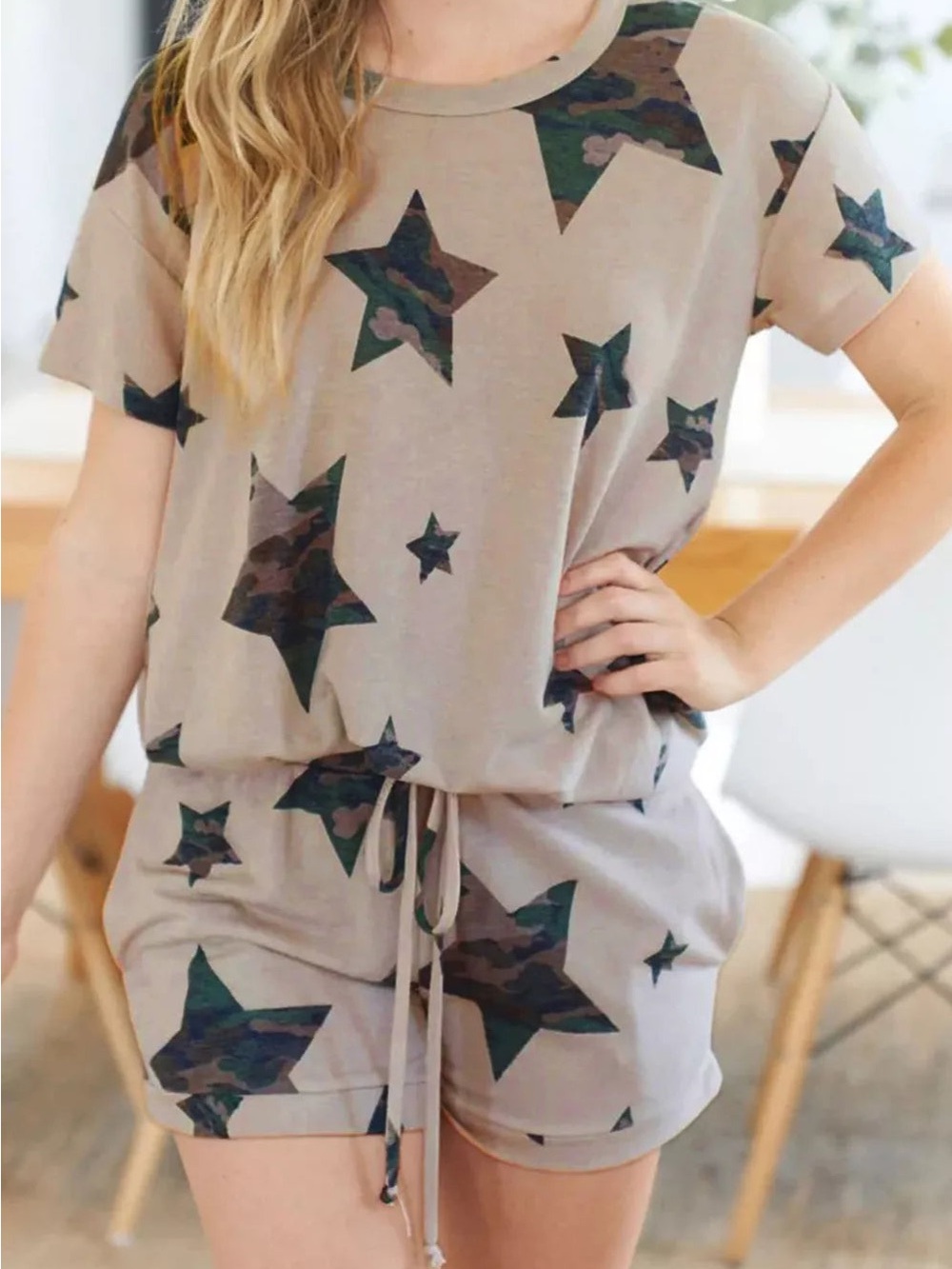 Camo Star Print Tee and Shorts Lounge Set
